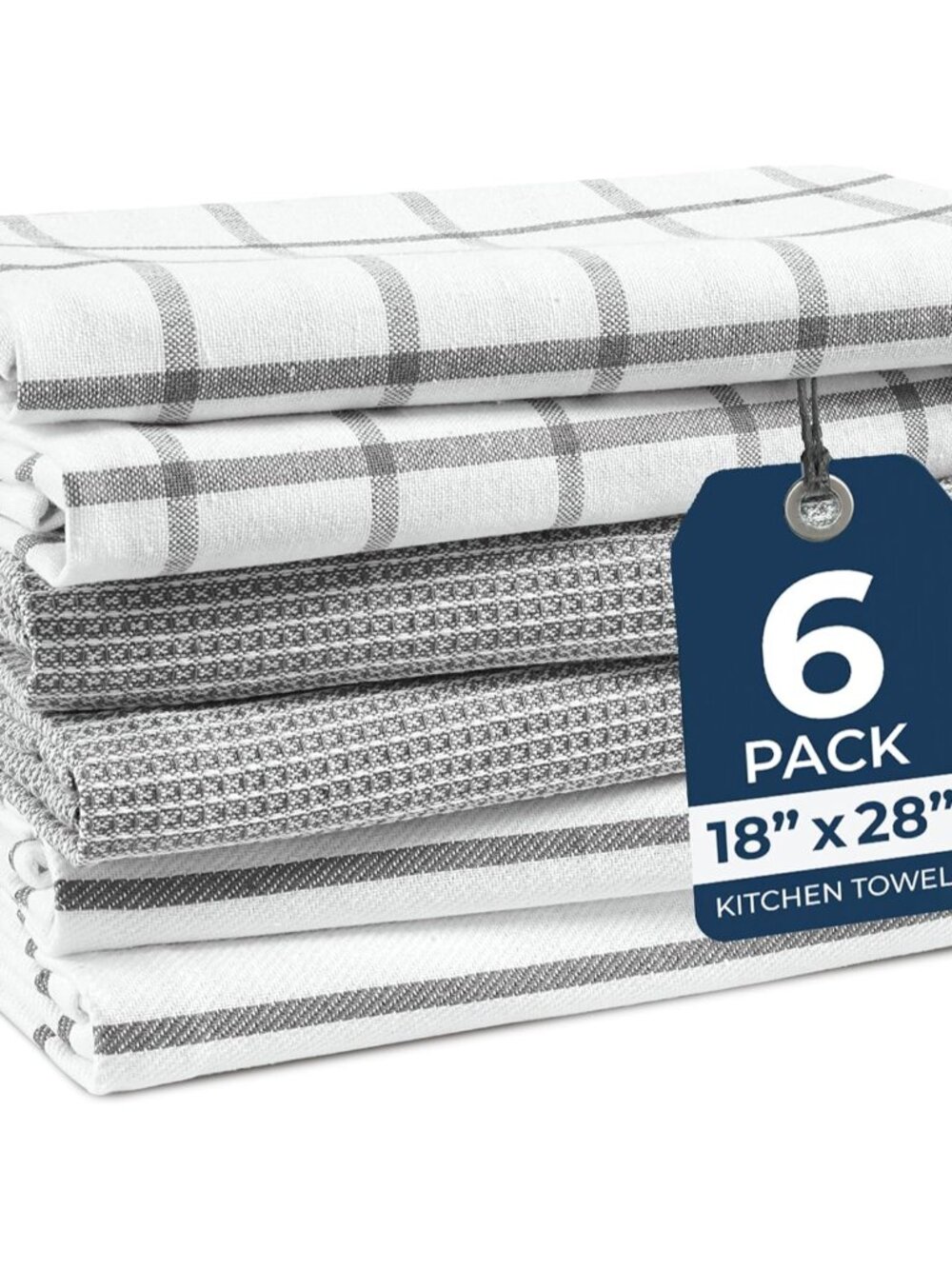 Kitchen Towel Set 100% Cotton Quick Drying 6 Pack - Grey